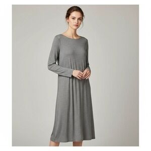 J. Jill Wearever Dress Womens M Gray Marled Knit Long Sleeve Fit & Flare